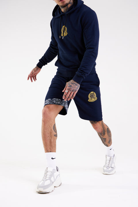 Full view of Men's Navy denim shorts