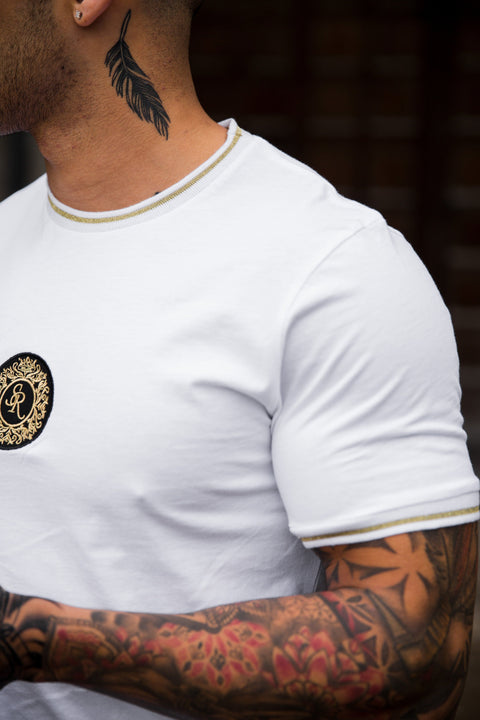 Gold Lurex Trim Ringer T-shirt - White - Serious Royalty